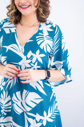 Vestido Sabrina - Decote V Manga Morcego em Viscolinho