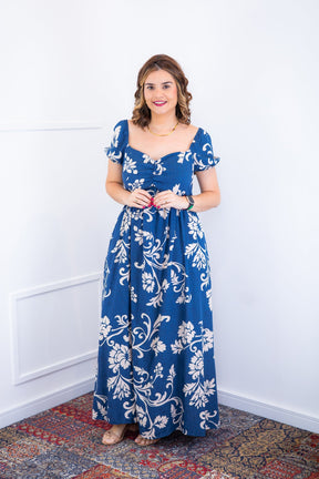 Vestido Longo Cecília – Manga Ciganinha em Viscolinho com Bolsos Laterais