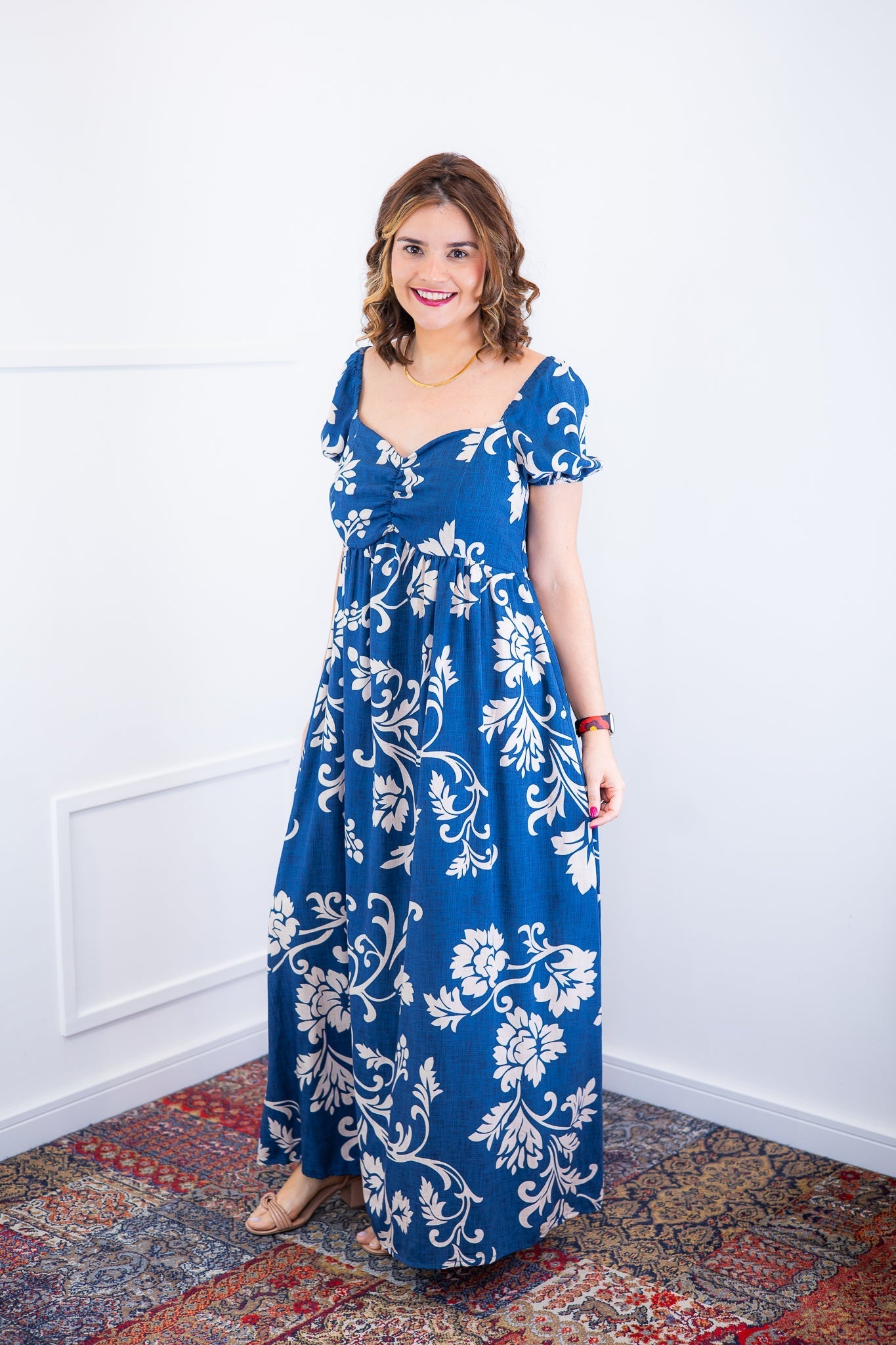 Vestido Longo Cecília – Manga Ciganinha em Viscolinho com Bolsos Laterais