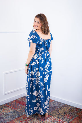 Vestido Longo Cecília – Manga Ciganinha em Viscolinho com Bolsos Laterais