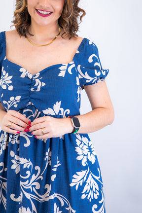 Vestido Longo Cecília – Manga Ciganinha em Viscolinho com Bolsos Laterais