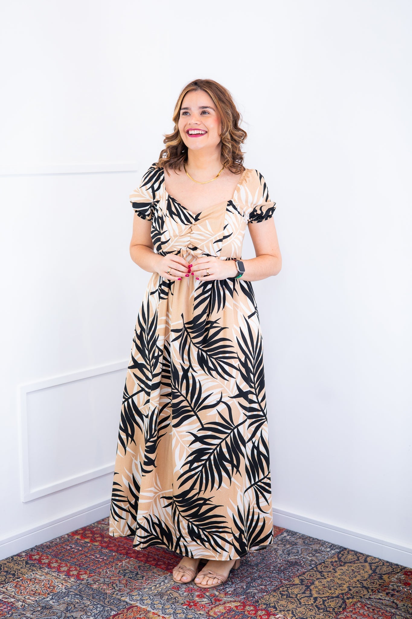 Vestido Longo Cecília – Manga Ciganinha em Viscolinho com Bolsos Laterais