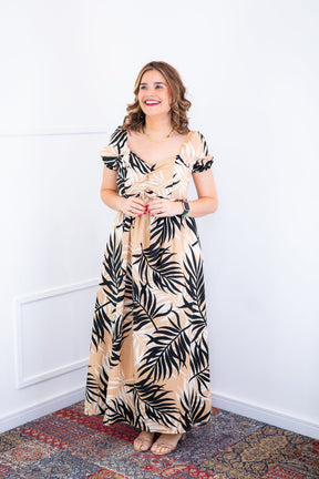 Vestido Longo Cecília – Manga Ciganinha em Viscolinho com Bolsos Laterais