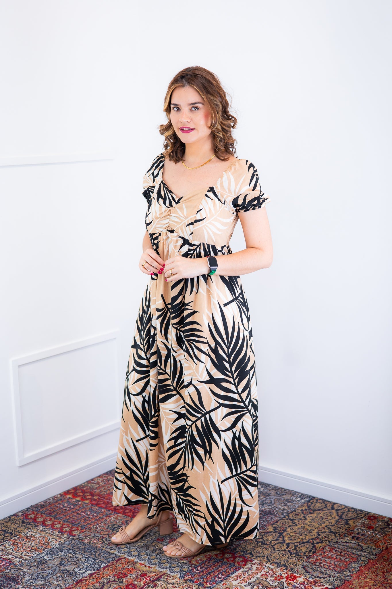 Vestido Longo Cecília – Manga Ciganinha em Viscolinho com Bolsos Laterais