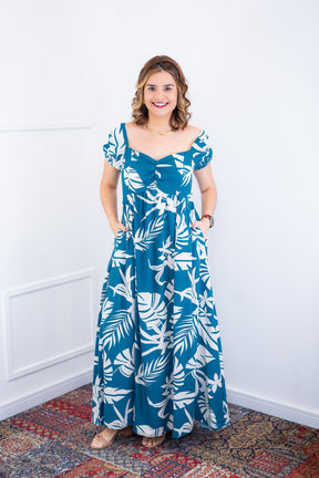 Vestido Longo Cecília – Manga Ciganinha em Viscolinho com Bolsos Laterais