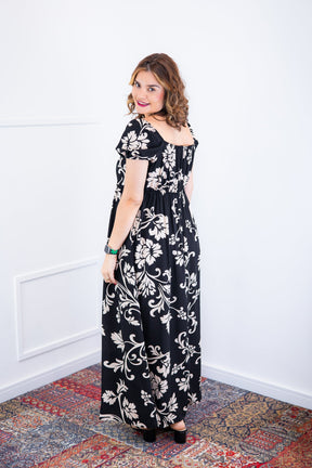 Vestido Longo Cecília – Manga Ciganinha em Viscolinho com Bolsos Laterais