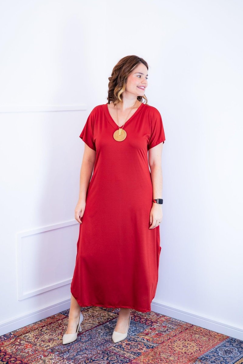 Vestido Antonella – Decote V com Fendas Laterais em Malha Confort