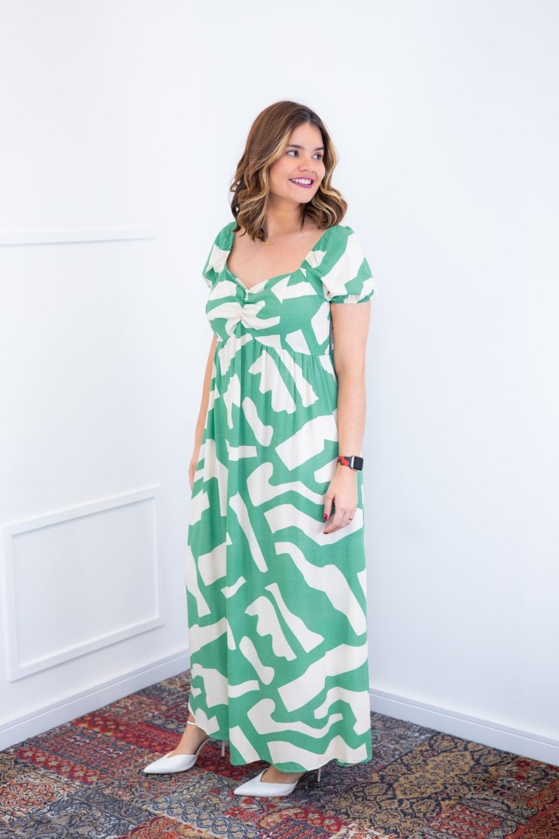 Vestido Longo Cecília – Manga Ciganinha em Viscolinho com Bolsos Laterais