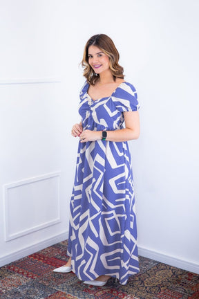 Vestido Longo Cecília – Manga Ciganinha em Viscolinho com Bolsos Laterais