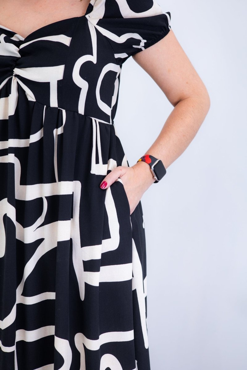 Vestido Longo Cecília – Manga Ciganinha em Viscolinho com Bolsos Laterais