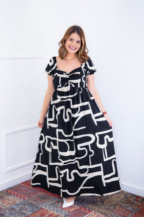 Vestido Longo Cecília – Manga Ciganinha em Viscolinho com Bolsos Laterais