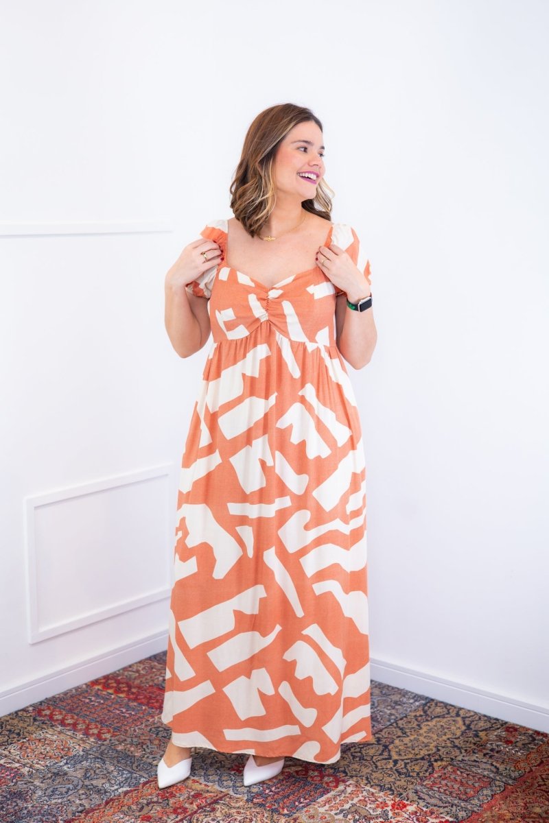 Vestido Longo Cecília – Manga Ciganinha em Viscolinho com Bolsos Laterais