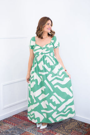 Vestido Longo Cecília – Manga Ciganinha em Viscolinho com Bolsos Laterais