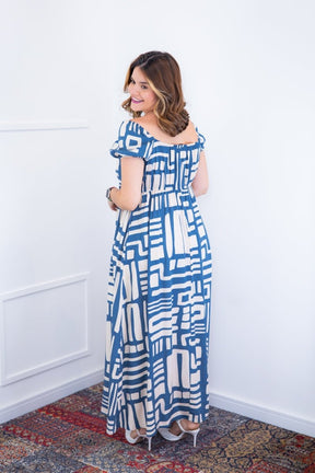 Vestido Longo Cecília – Manga Ciganinha em Viscolinho com Bolsos Laterais