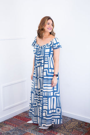 Vestido Longo Cecília – Manga Ciganinha em Viscolinho com Bolsos Laterais