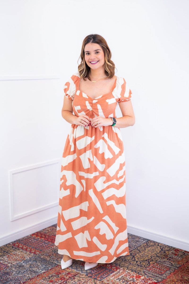 Vestido Longo Cecília – Manga Ciganinha em Viscolinho com Bolsos Laterais