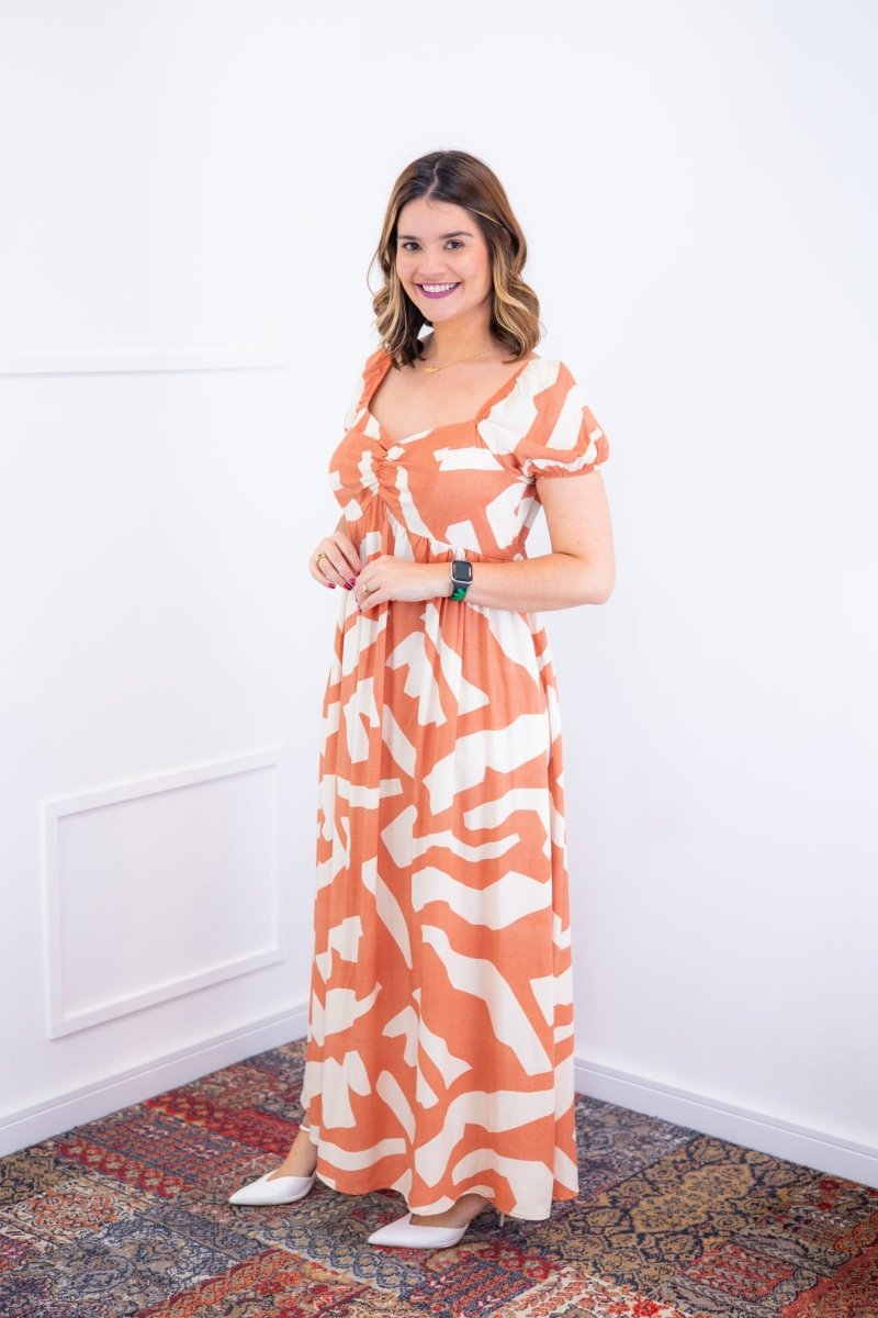 Vestido Longo Cecília – Manga Ciganinha em Viscolinho com Bolsos Laterais