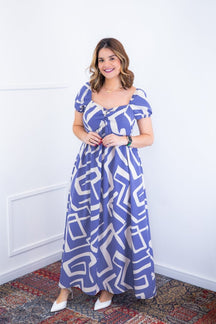 Vestido Longo Cecília – Manga Ciganinha em Viscolinho com Bolsos Laterais