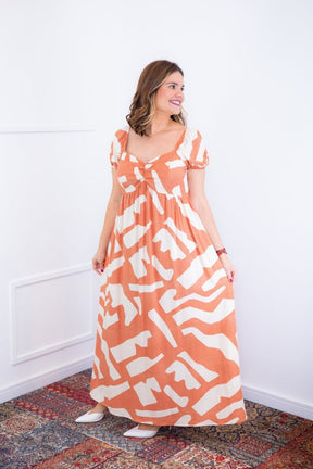 Vestido Longo Cecília – Manga Ciganinha em Viscolinho com Bolsos Laterais