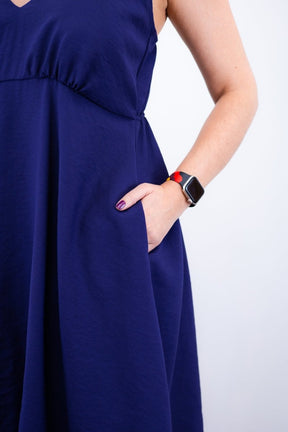 Vestido Malu – Alça Ajustável em Viscose Marrant com Saia Evasê e Bolsos