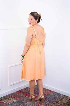 Vestido Malu – Alça Ajustável em Viscose Marrant com Saia Evasê e Bolsos