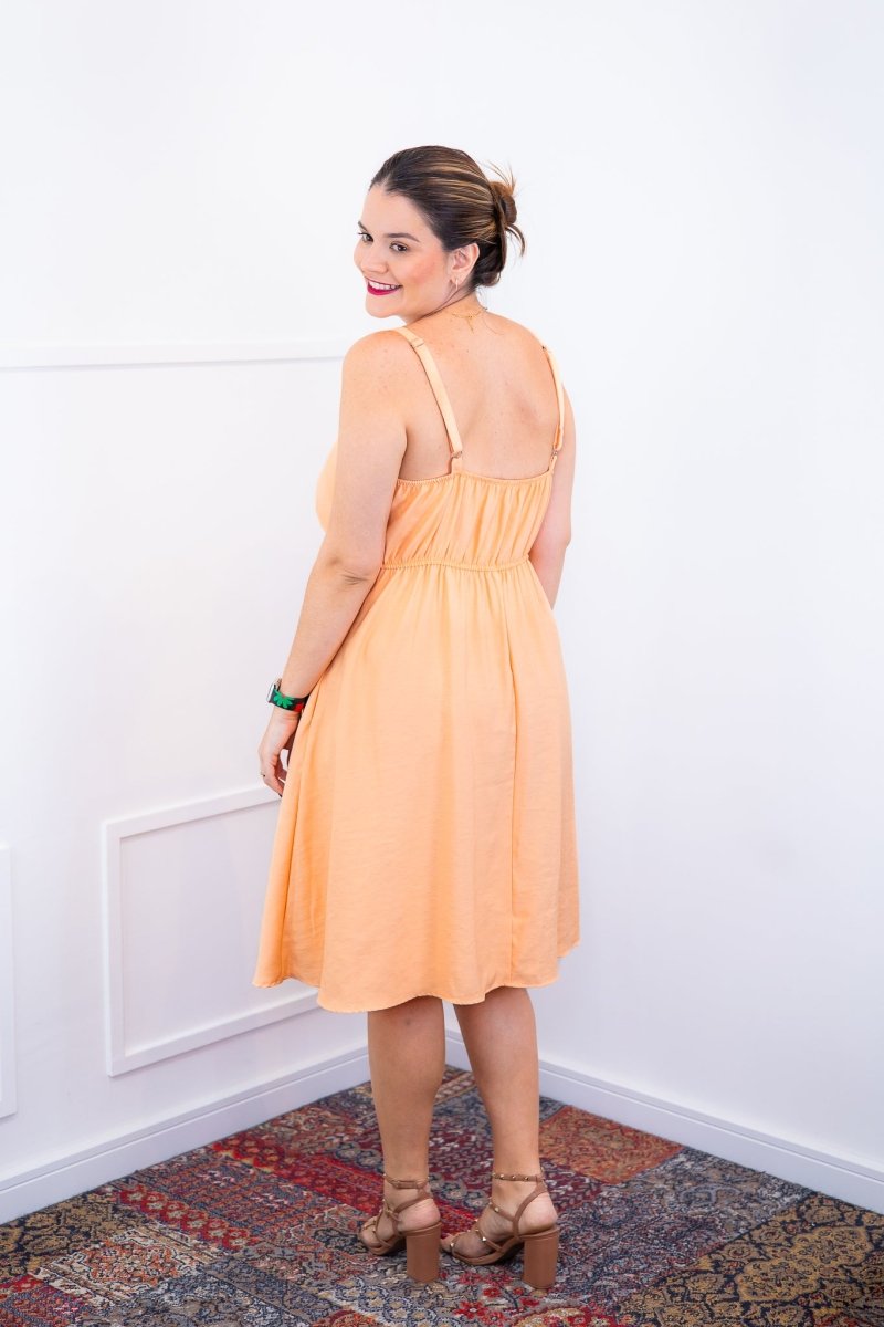 Vestido Malu – Alça Ajustável em Viscose Marrant com Saia Evasê e Bolsos