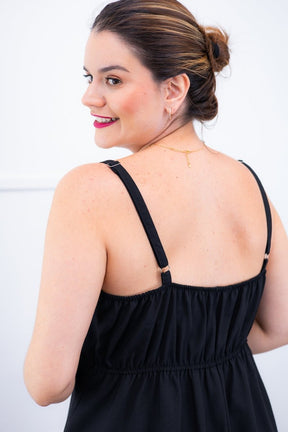 Vestido Malu – Alça Ajustável em Viscose Marrant com Saia Evasê e Bolsos