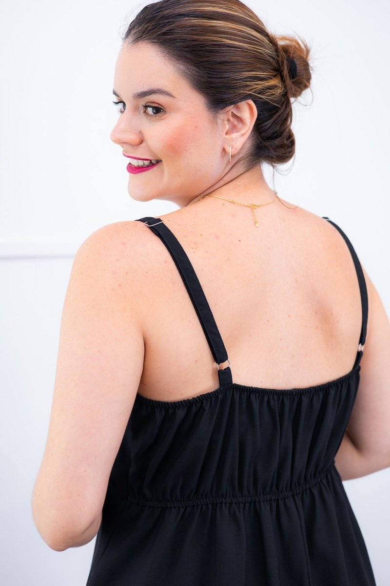 Vestido Malu – Alça Ajustável em Viscose Marrant com Saia Evasê e Bolsos