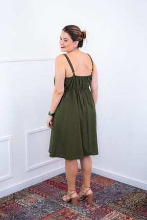 Vestido Malu – Alça Ajustável em Viscose Marrant com Saia Evasê e Bolsos