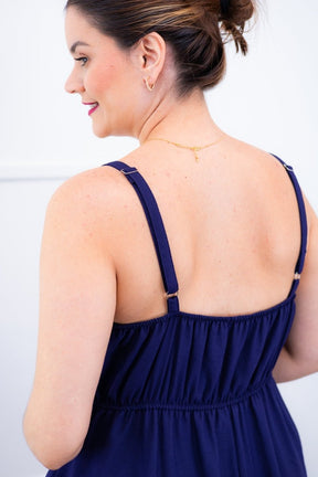 Vestido Malu – Alça Ajustável em Viscose Marrant com Saia Evasê e Bolsos