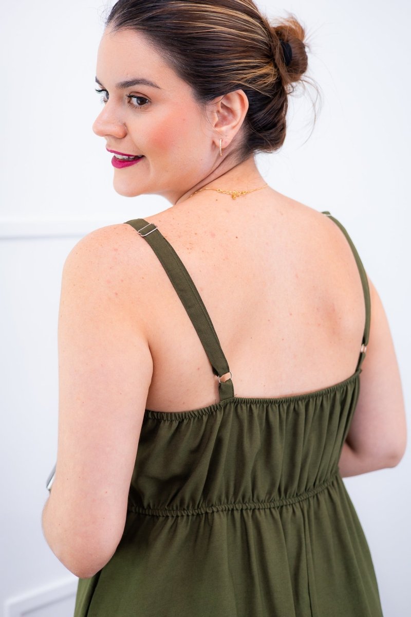 Vestido Malu – Alça Ajustável em Viscose Marrant com Saia Evasê e Bolsos