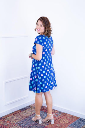 Vestido Melissa - Gola Redonda Acinturado em Viscolycra Aquarela