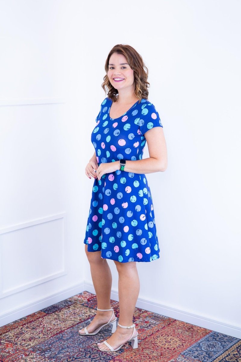 Vestido Melissa - Gola Redonda Acinturado em Viscolycra Aquarela