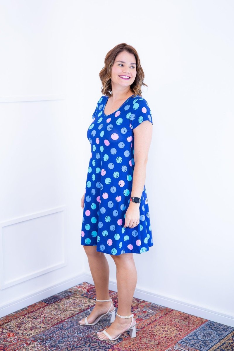 Vestido Melissa - Gola Redonda Acinturado em Viscolycra Aquarela