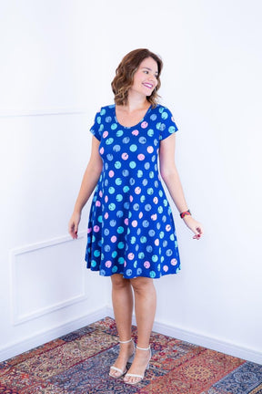 Vestido Melissa - Gola Redonda Acinturado em Viscolycra Aquarela