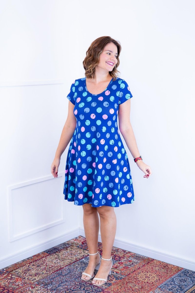 Vestido Melissa - Gola Redonda Acinturado em Viscolycra Aquarela