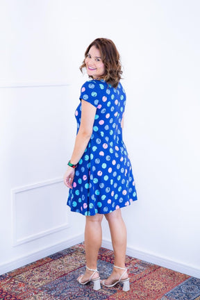 Vestido Melissa - Gola Redonda Acinturado em Viscolycra Aquarela