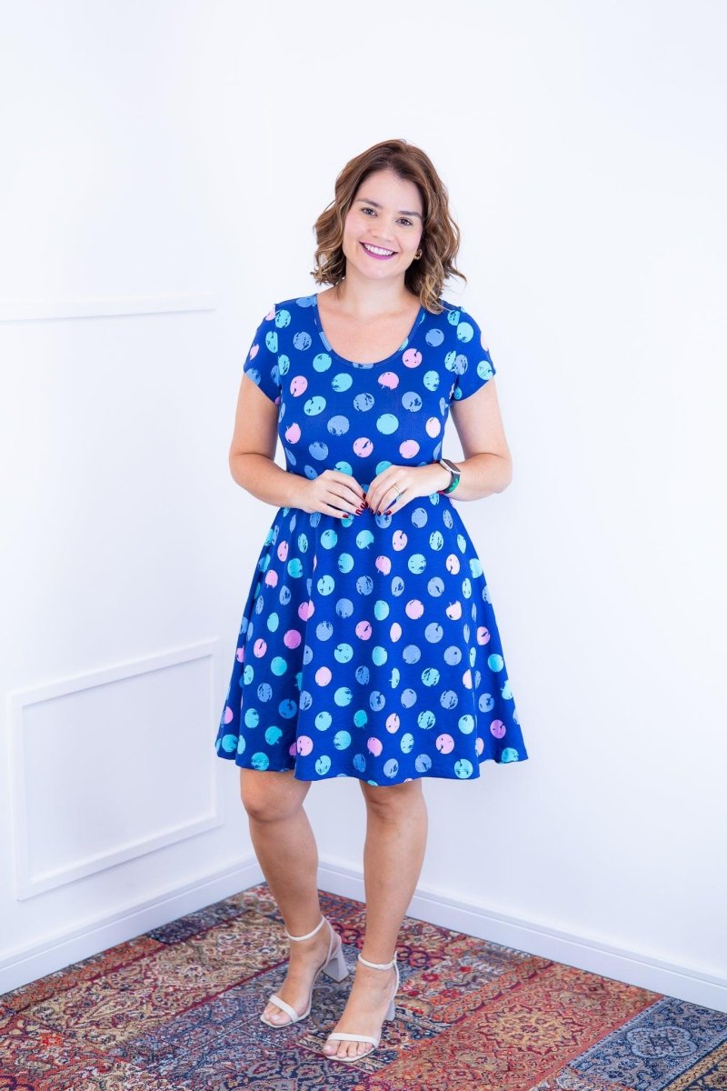 Vestido Melissa - Gola Redonda Acinturado em Viscolycra Aquarela