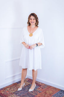 Vestido Sabrina - Decote V Manga Morcego em Viscolinho