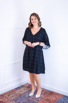 Vestido Sabrina - Decote V Manga Morcego em Viscolinho