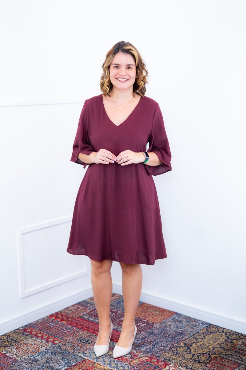 Vestido Sabrina - Decote V Manga Morcego em Viscolinho