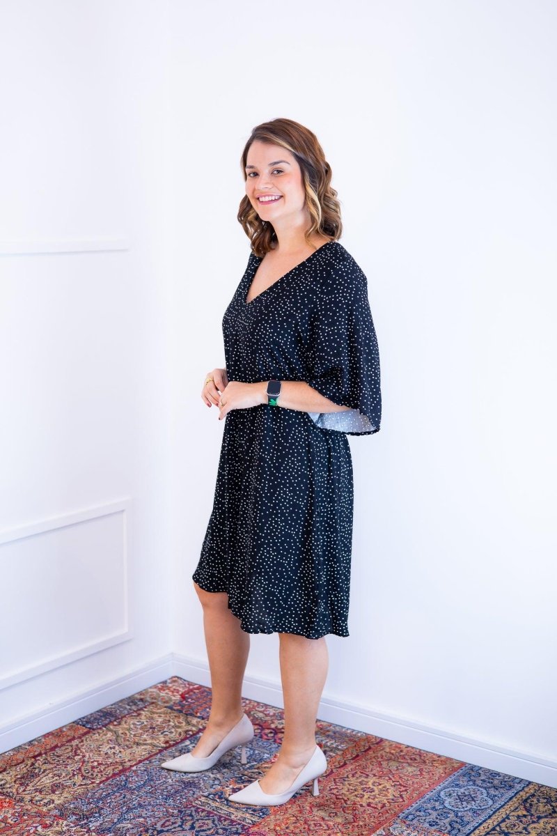 Vestido Sabrina - Decote V Manga Morcego em Viscolinho