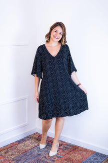 Vestido Sabrina - Decote V Manga Morcego em Viscolinho