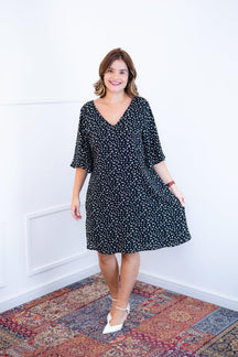 Vestido Sabrina - Decote V Manga Morcego em Viscolinho