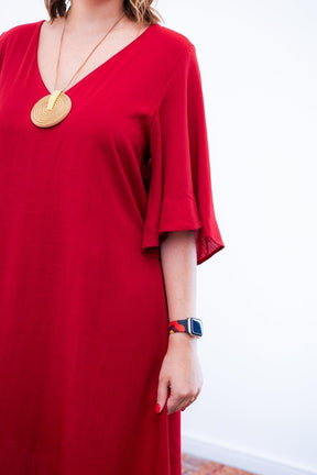 Vestido Sabrina - Decote V Manga Morcego em Viscolinho