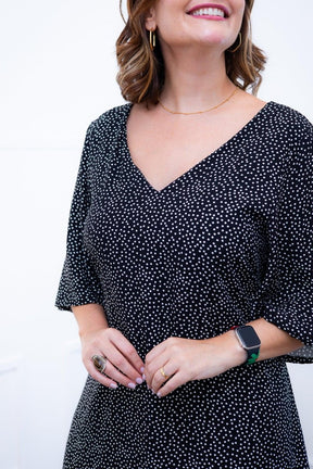 Vestido Sabrina - Decote V Manga Morcego em Viscolinho