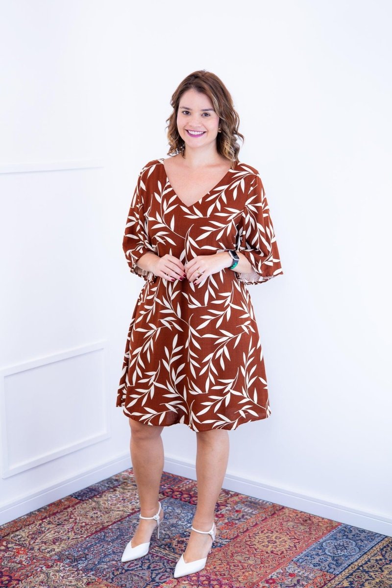 Vestido Sabrina - Decote V Manga Morcego em Viscolinho