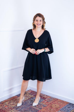 Vestido Sabrina - Decote V Manga Morcego em Viscolinho