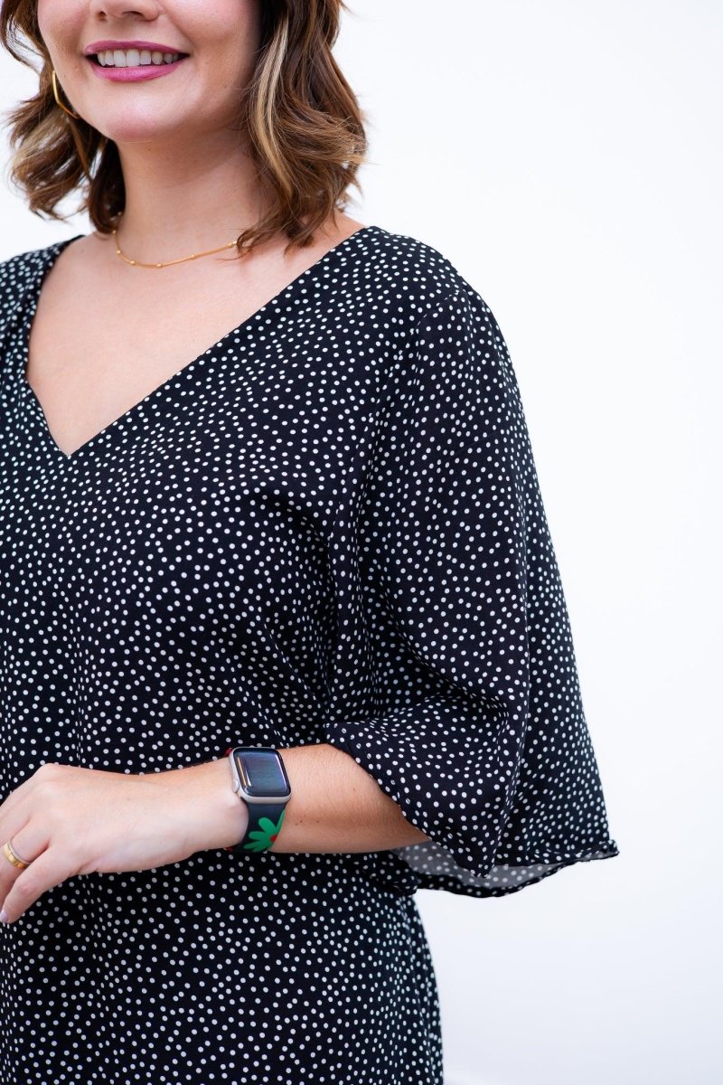 Vestido Sabrina - Decote V Manga Morcego em Viscolinho