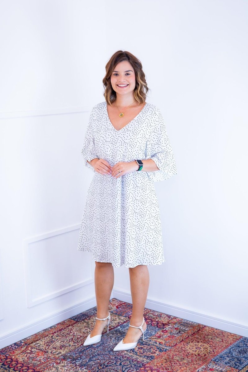 Vestido Sabrina - Decote V Manga Morcego em Viscolinho